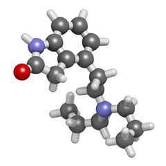 Ropinirole drug molecule. 3D rendering.