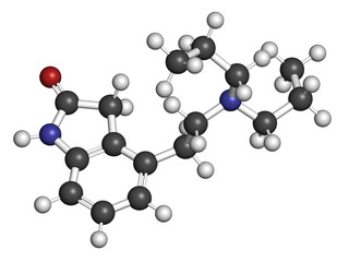 Ropinirole drug molecule. 3D rendering.