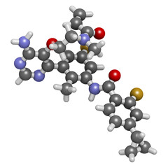 Remibrutinib drug molecule. 3D rendering.