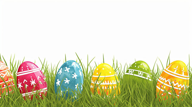 Easter Eggs in Grass with space for copy