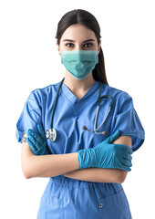 Confident Surgeon Doctor in Blue Scrubs - Crossed Arms and Stethoscope Pose27