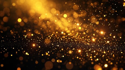 Fototapeta na wymiar gold particles abstract background with shining golden Floating Dust Particles Flare Bokeh star on Black Background. Futuristic glittering in space.