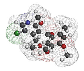 Pyriofenone fungicide molecule. 3D rendering.