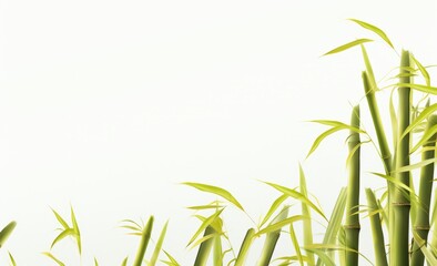 Naklejka premium Green bamboo stems with leaves on white background.