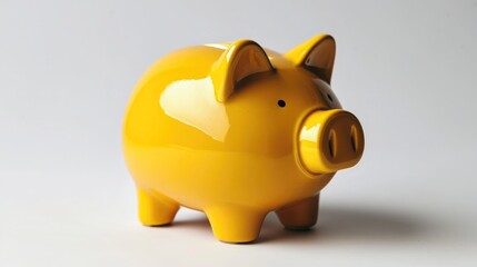 Golden Yellow Piggy Bank on a white background.