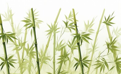 Green bamboo stems with leaves on white background.