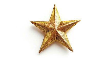 Fototapeta na wymiar Golden Star isolated on white Background. Top View