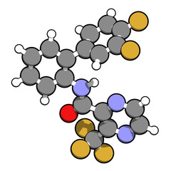 Pyraziflumid fungicide molecule. 3D rendering.