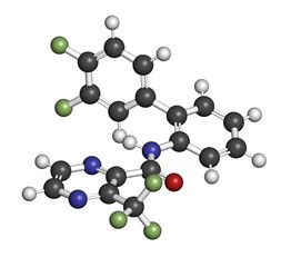 Pyraziflumid fungicide molecule. 3D rendering.