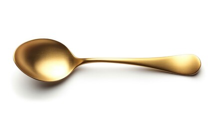Top view of golden spoon isolated white background.