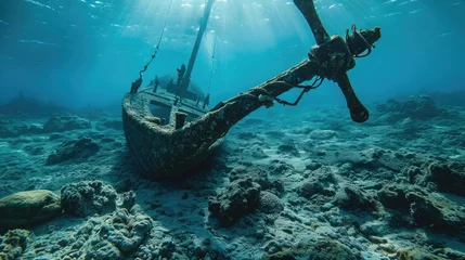 Foto op Plexiglas Anchor of old ship underwater on the bottom of the ocean © buraratn