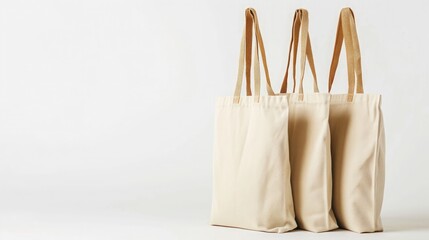 Eco Friendly Beige Colour Fashion Canvas Tote Bag Isolated on White Background. Reusable Bag for Groceries and Shopping