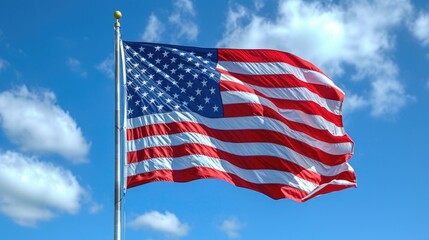 American flag on blue sky background