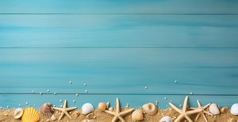 Beach Vacation Themed Background, Marine Elements and Blue Colors Referring to the Sea and Tropical Places Space for Texts