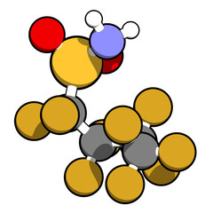 Perfluorobutane sulfonamide molecule. 3D rendering.