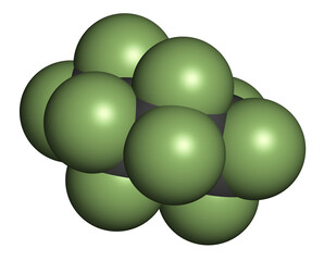 Perfluorobutane molecule. 3D rendering.