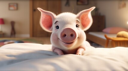 A pig is standing in the bedroom beautiful image Ai generated art