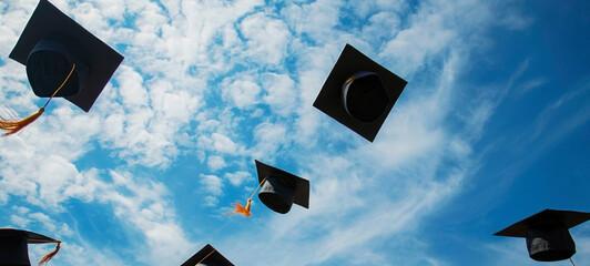 Celebratory Graduation Caps Soaring Skyward