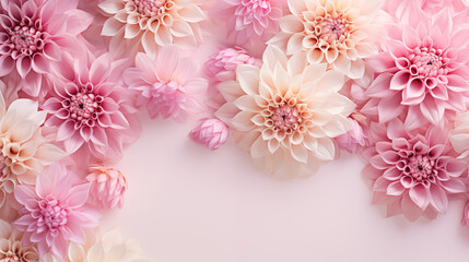 Background of pink dahlias, copy space, floral card