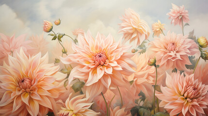 Delicate dahlias on a studio background, copy space, wallpaper, postcard