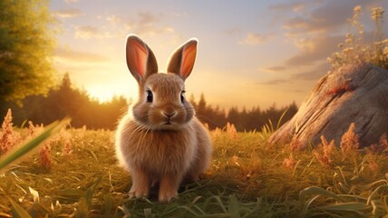 Rabbit animal in jungle High Generated AI photo