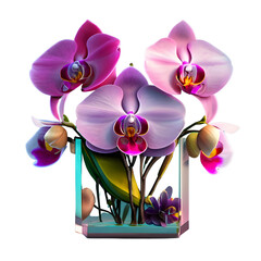 Orchids in a glass flask on a transparent background.