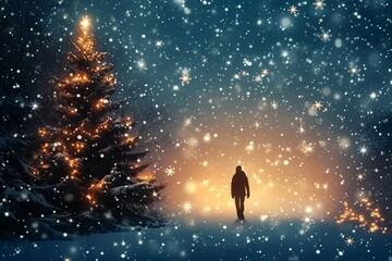 Obraz na płótnie Canvas Enchanting scene Christmas silhouette against a snowy, magical winter night