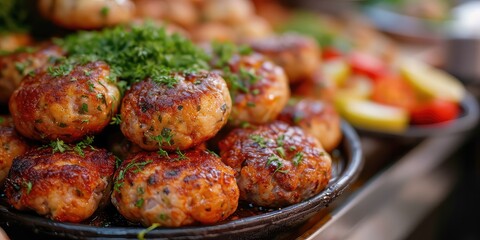 Crispy Golden Polish Meat Patties, a Culinary Delight. Dive into A Flavorful Symphony of Seasoned Goodness. Picture the Crispy Golden Polish Meat Patties in a Bustling Polish Market with Soft Lighting