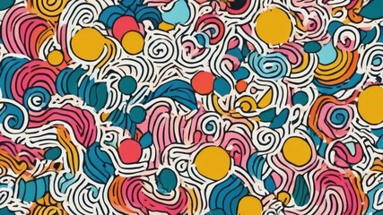 Fototapeta premium Fun line doodle seamless pattern. Creative abstract squiggle style drawing background for children or trendy design with basic shapes. Simple childish scribble wallpaper print.Ai generative