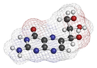 Neopterin biomarker molecule. 3D rendering.