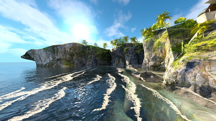 島の突端にある家　3DCG レンダリング