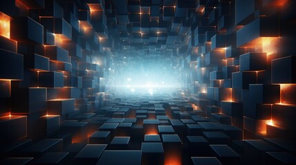 Ethereal Geometry, Illuminated Cubes Transcending the Darkness