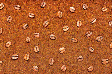 Macro blank photography of  roasted ground coffee; beans; pattern; background; arabic; textured; energy; flavour; cafe;  espresso