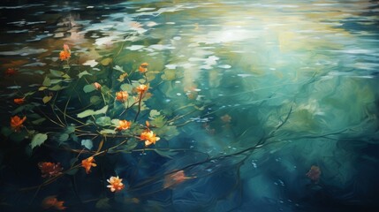 Watercolor Symphony, A Spectacular Fusion of Tranquil Waters and Vibrant Blooms