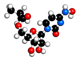 Molnupiravir antiviral drug molecule. 3D rendering.