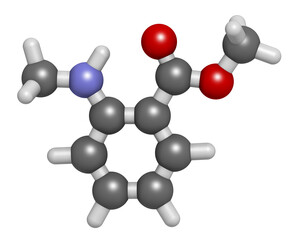 Methyl N-methylanthranilate cosmetic ingredient molecule. 3D rendering.