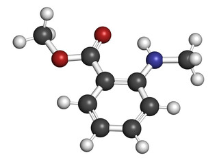 Methyl N-methylanthranilate cosmetic ingredient molecule. 3D rendering.