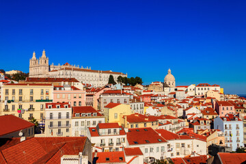 Fototapeta na wymiar View of Alfama, the oldest neighborhood of Lisbon, from Santa Luzia viewpoint in Lisbon, Portugal