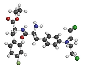 Melphalan flufenamide cancer drug molecule. 3D rendering.