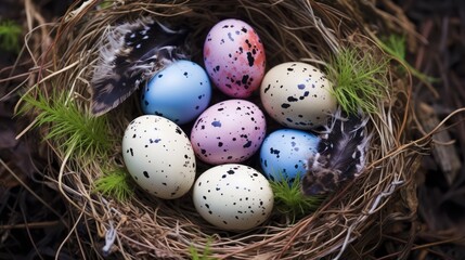 Naklejka na ściany i meble Nest with speckled Easter eggs