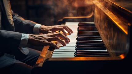 Musician hands playing the piano - obrazy, fototapety, plakaty