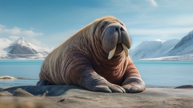 Walrus animal Realistic with nice background Generated AI pictures