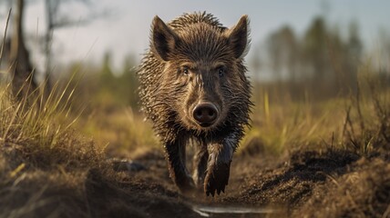 Wild Boar Realistic Animal ultra Beautiful Generated AI photo