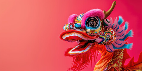 A laughing trendy red chinese dragon celebrating New Year Day.	

