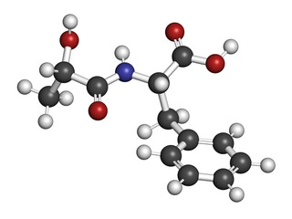 N-lactoyl phenylalanine (Lac-Phe) molecule. 3D rendering.