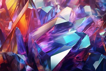 Badezimmer Foto Rückwand Crystal Background, Crystal wallpaper, Holographic background with glass shards, crystal refractions background, purple crystal gemstone background, AI Generative © Forhadx5