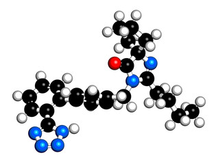 Irbesartan drug molecule. 3D rendering.