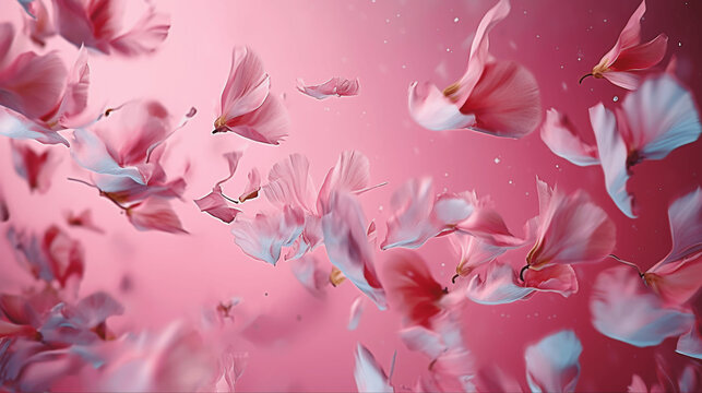 Petals swirl in the air due to wind