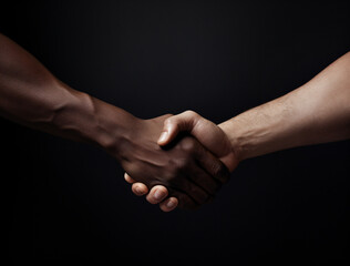 two people shaking hands one white and one black