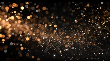 A sparkling black and gold  bokeh overlay creates a magical and dreamy effect with glittering light particles and a vibrant glow. background,  textured banner - obrazy, fototapety, plakaty